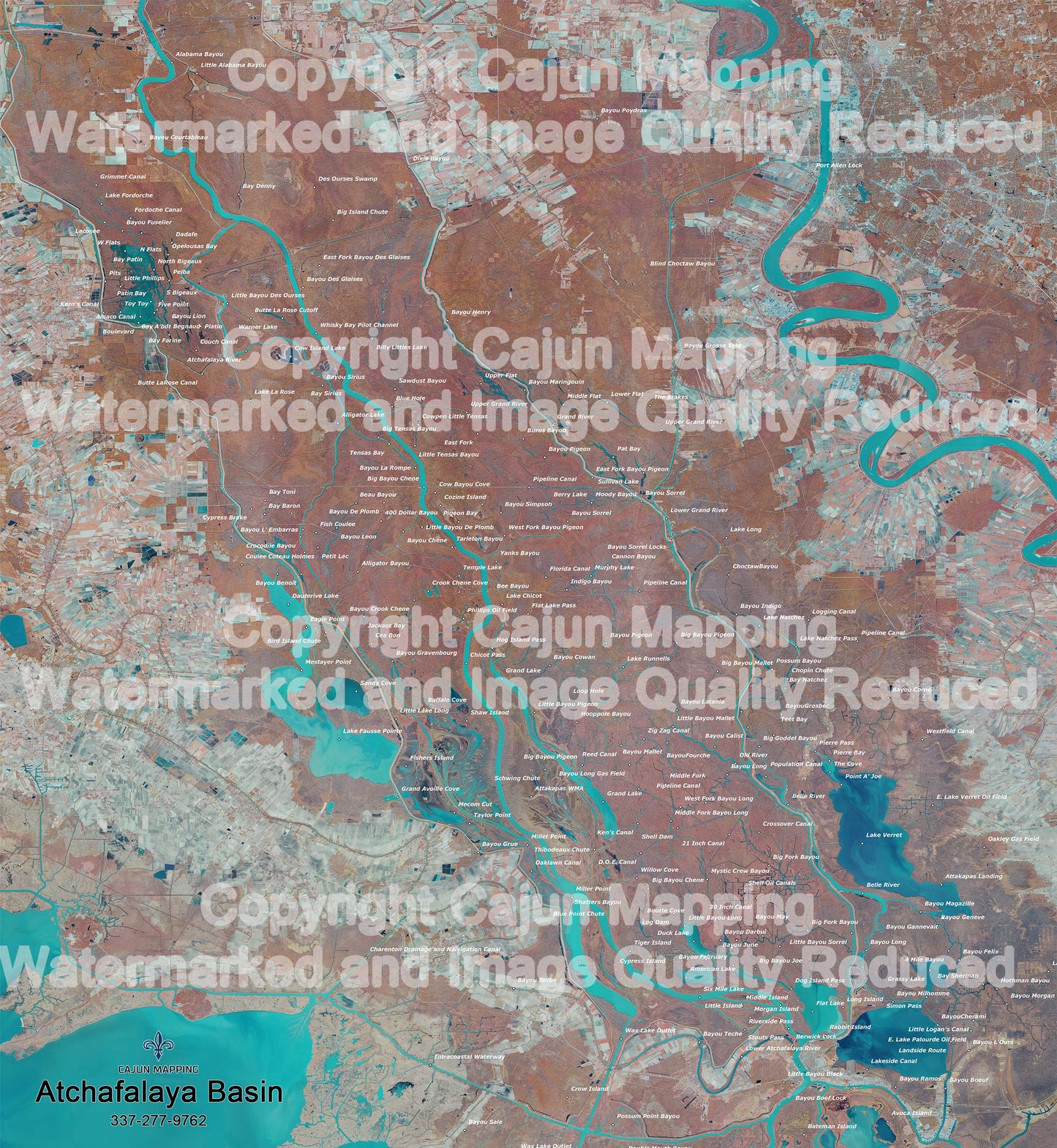 24" x 26.5" Printed Map of The Atchafalaya Basin