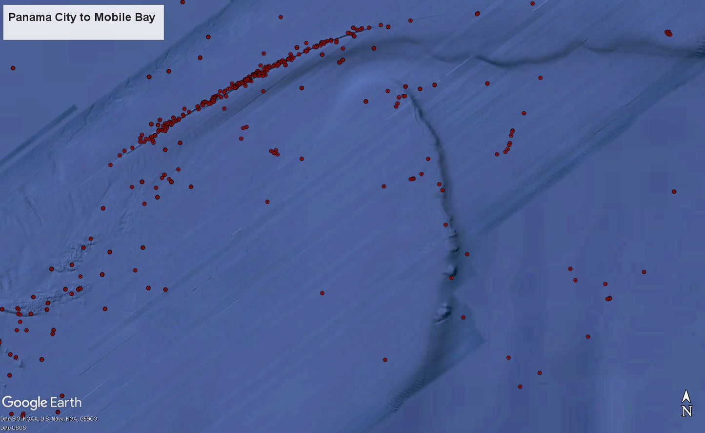 Panama City to Mobile Bay Offshore Hot Spots Fishing Map