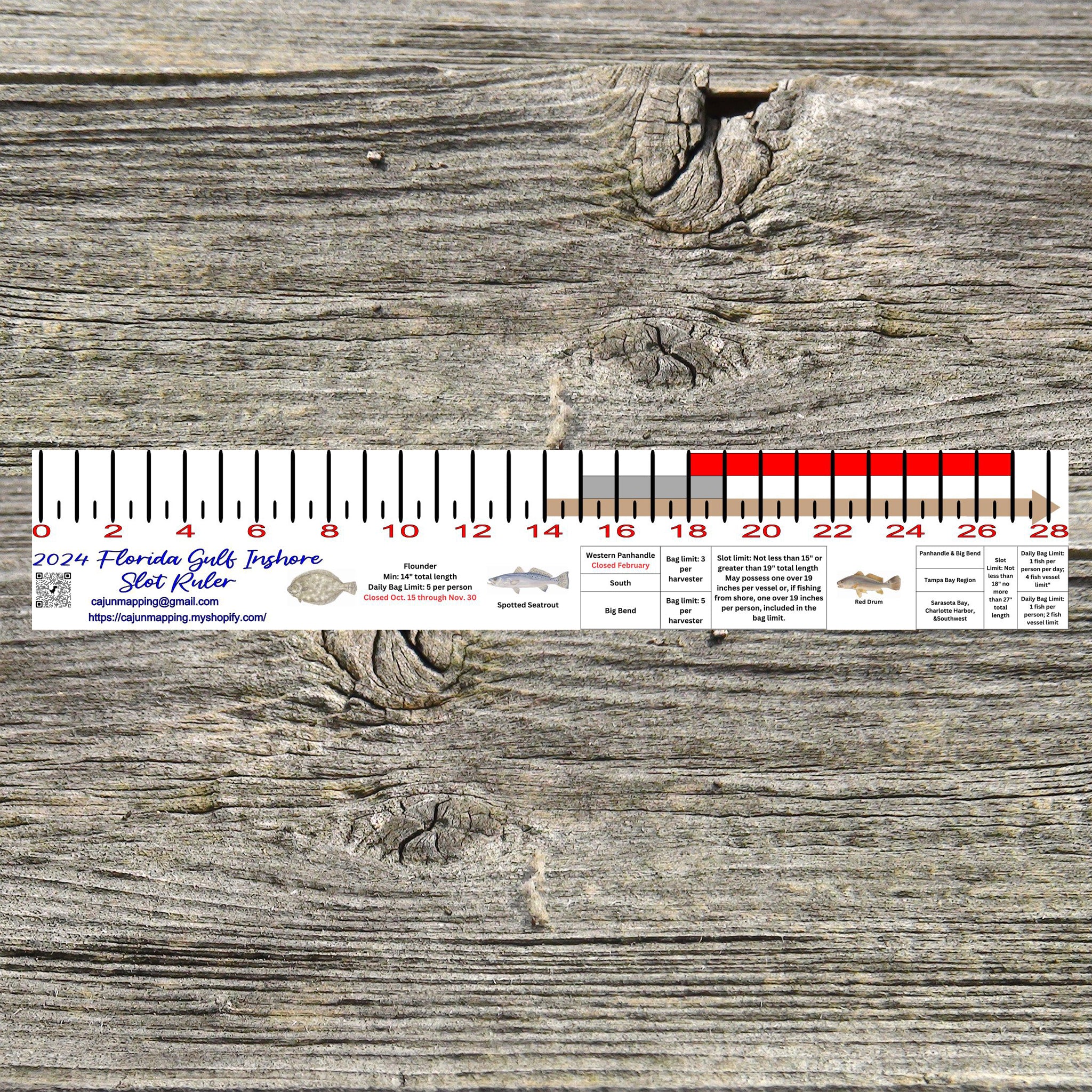 Florida Gulf Coast Inshore Fishing Slot Ruler Decal – Cajun Mapping