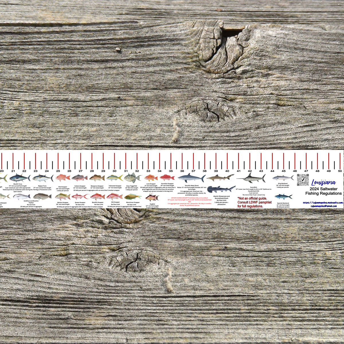 La Ruler LOUISIANA SALT WATER RULER 50 INCH FISH ID AND STATE REGULATIONS FISH ...