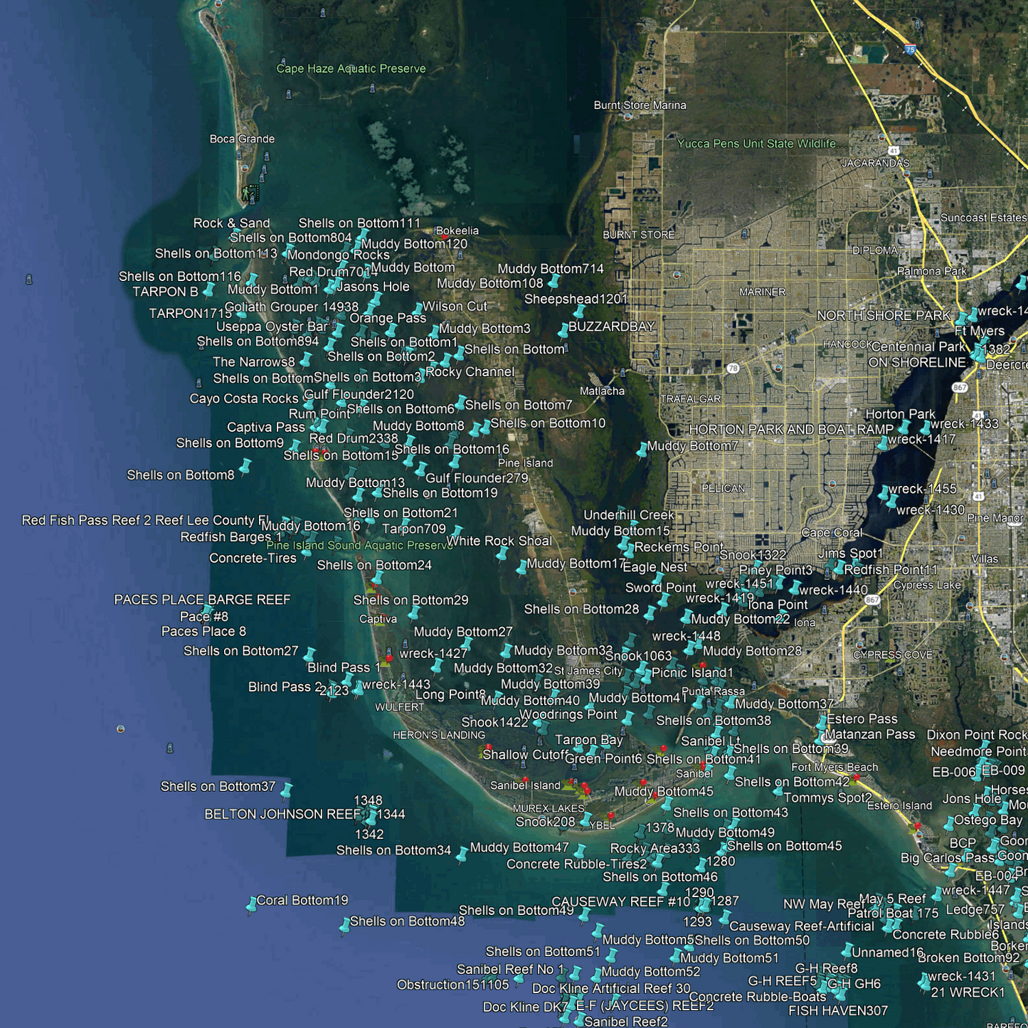 Cape Coral & Naples Fishing Spots - Coastal Numbers