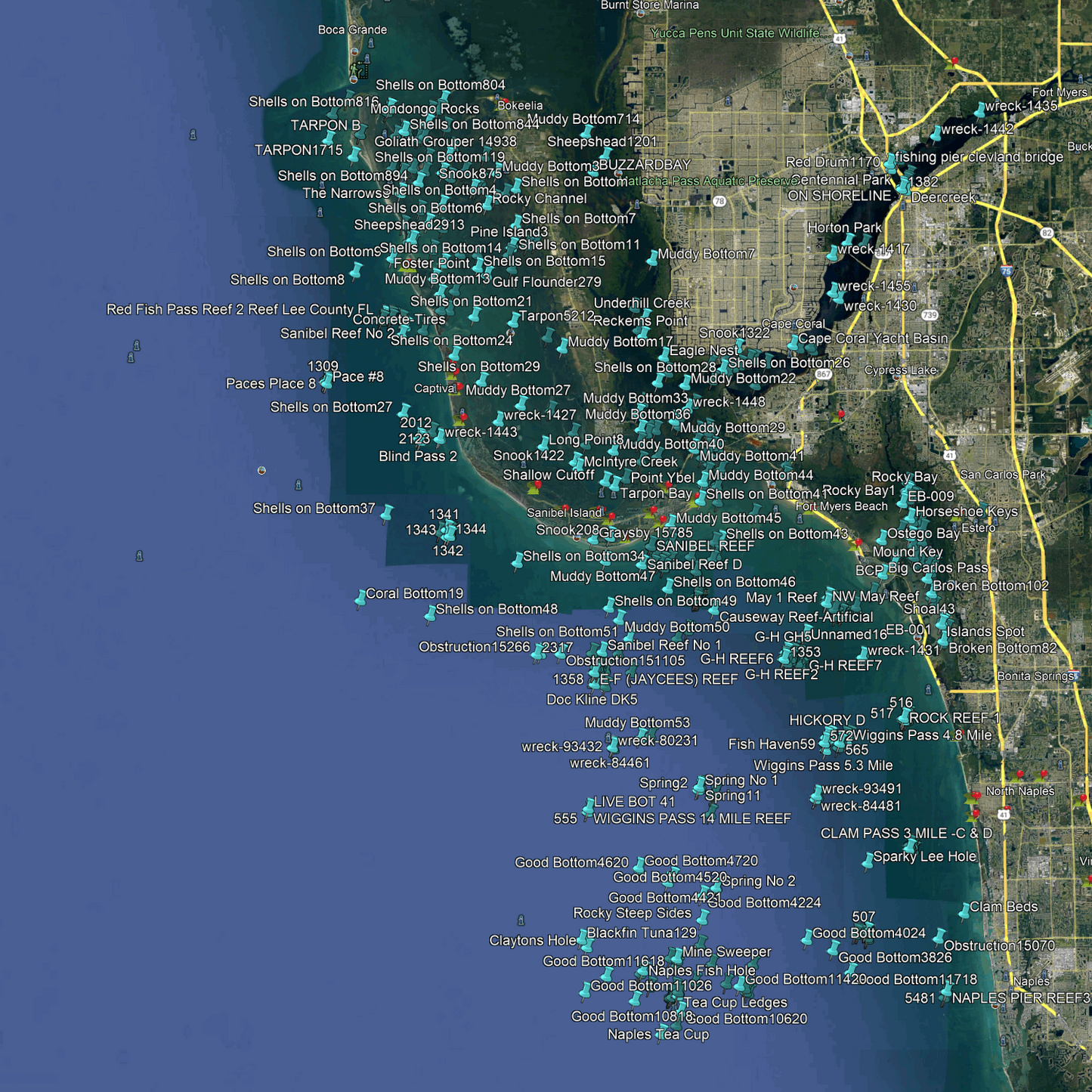 Cape Coral & Naples Fishing Spots - Coastal Numbers