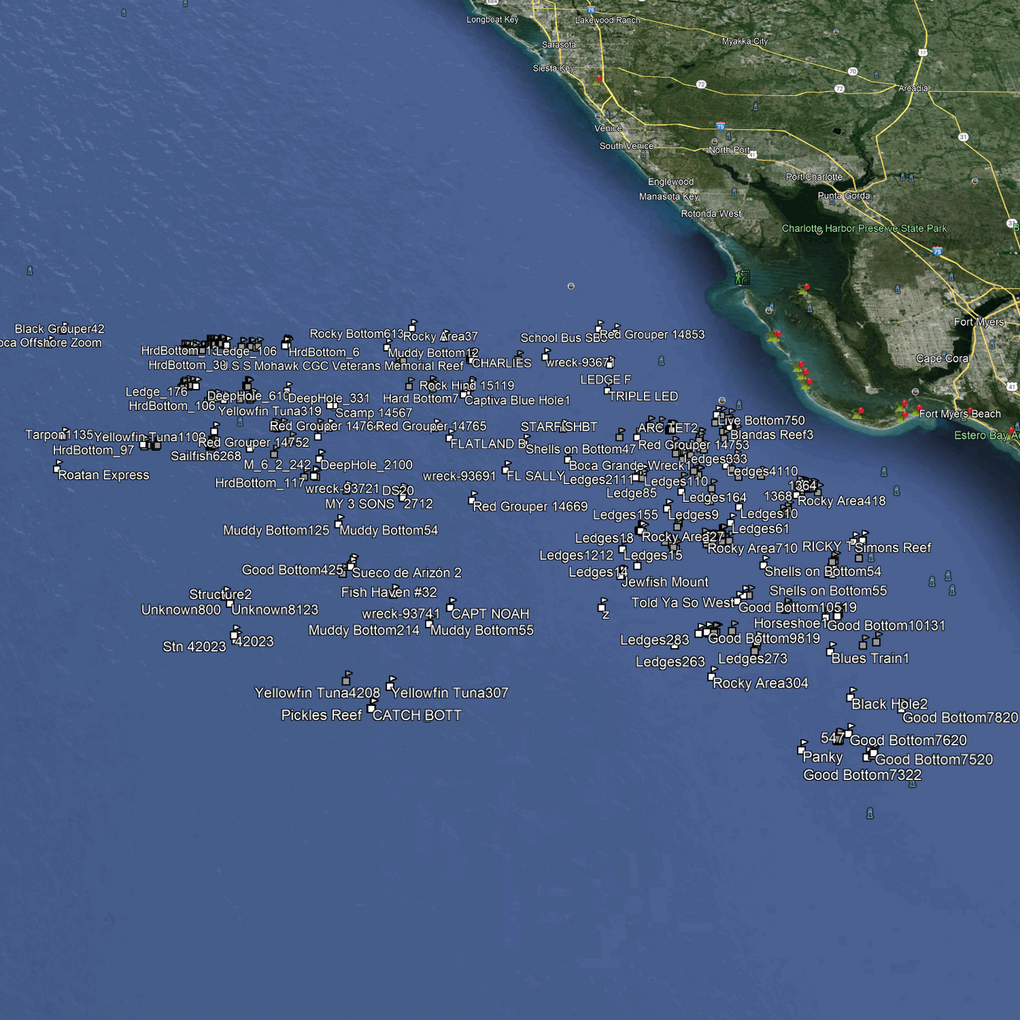 Cape Coral & Naples Fishing Spots - Offshore Numbers