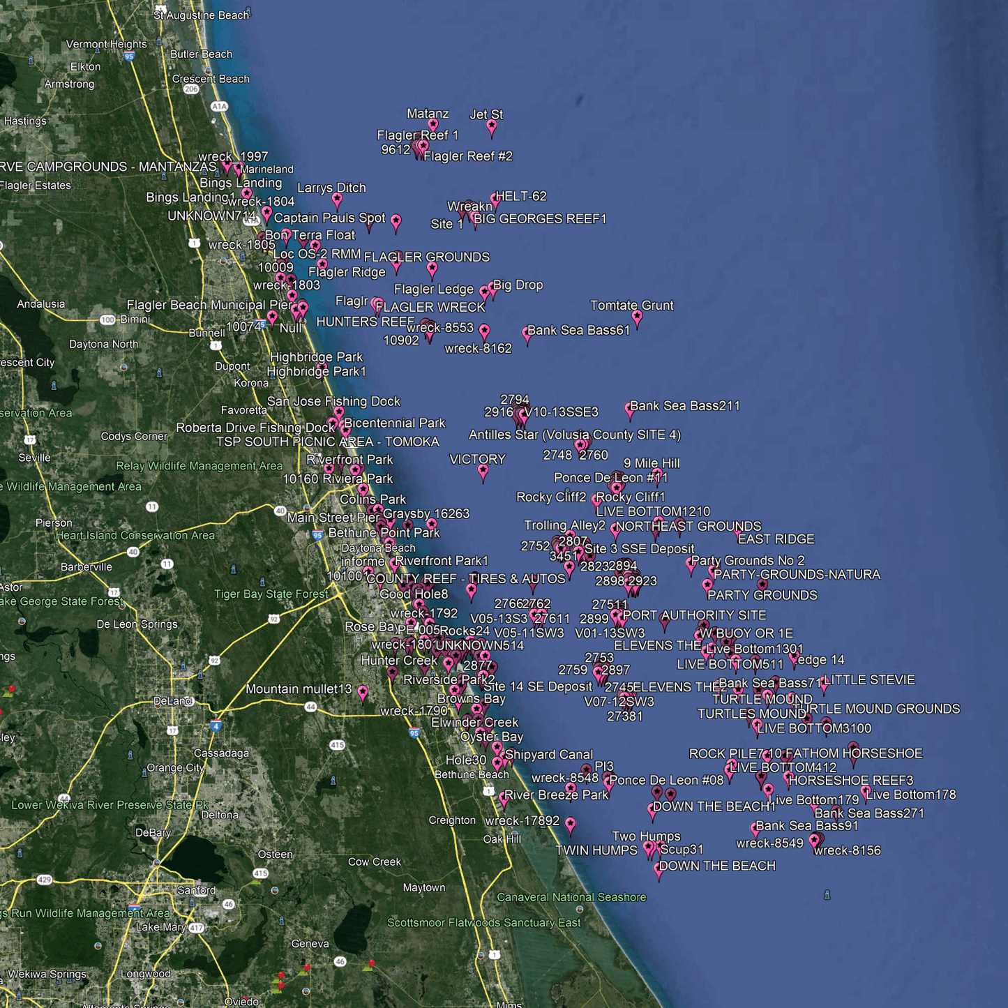 Daytona Beach Fishing Spots - Near Shore Numbers