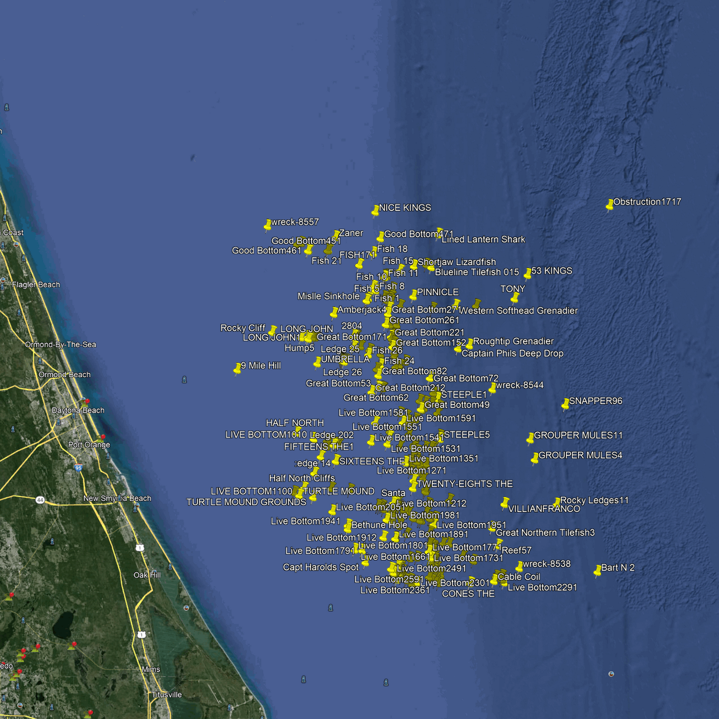Daytona Beach Fishing Spots - Offshore numbers