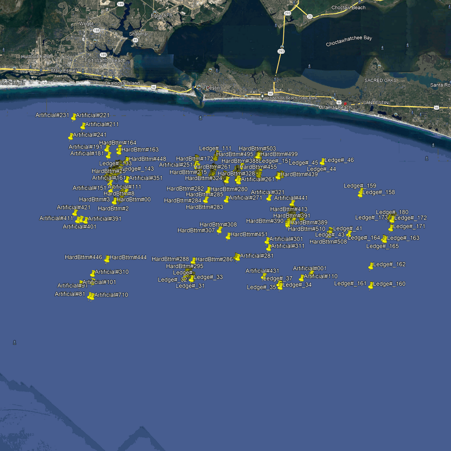 Destin & Fort Walton Nearshore Fishing Spots - Numbers