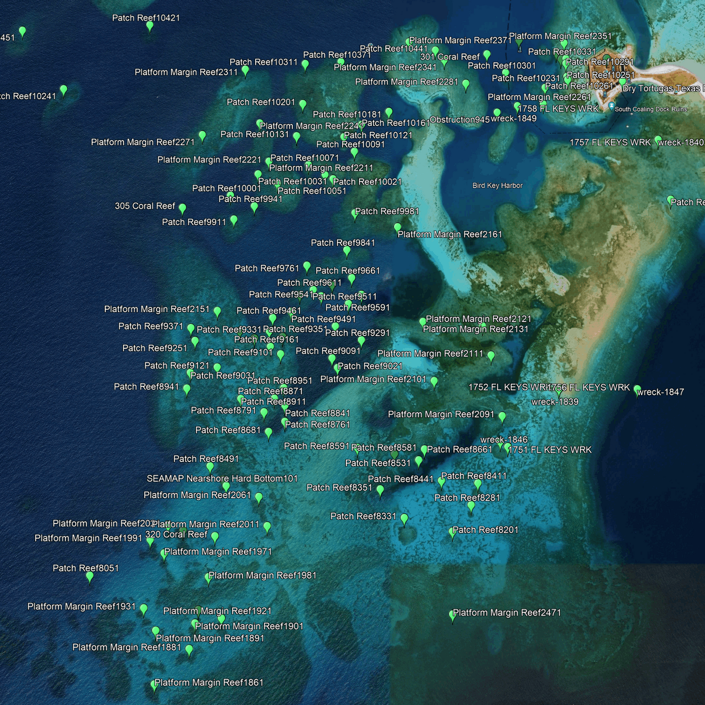 Dry Tortugas Fishing Spots - Numbers