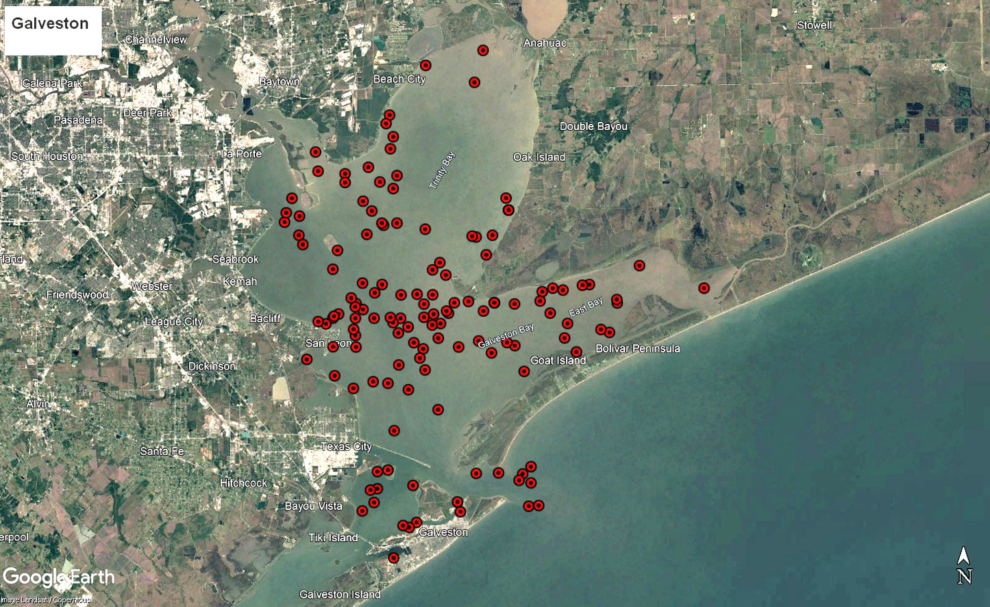 Galveston Bay Hotspots Map