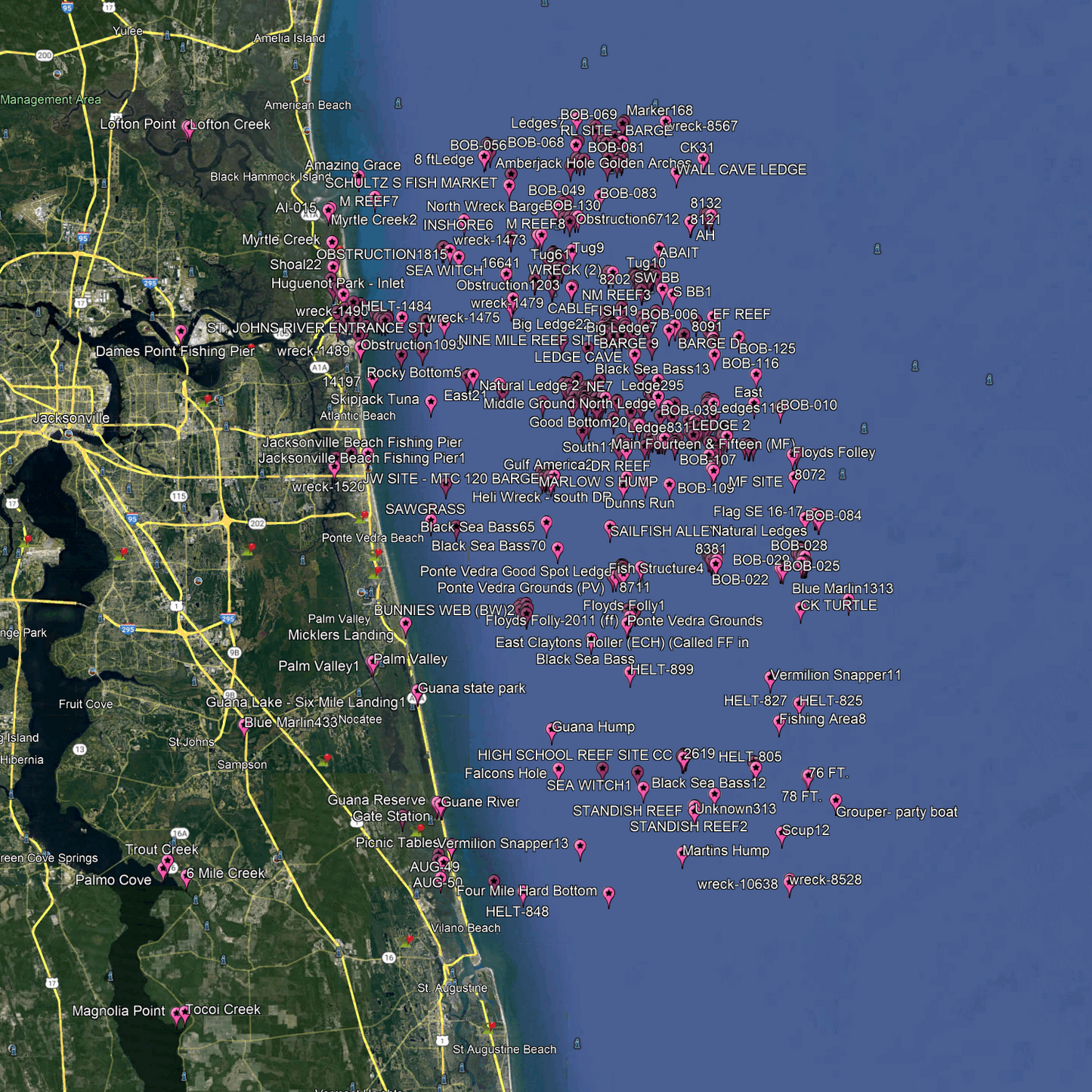 Jacksonville Fishing Spots - Nearshore numbers