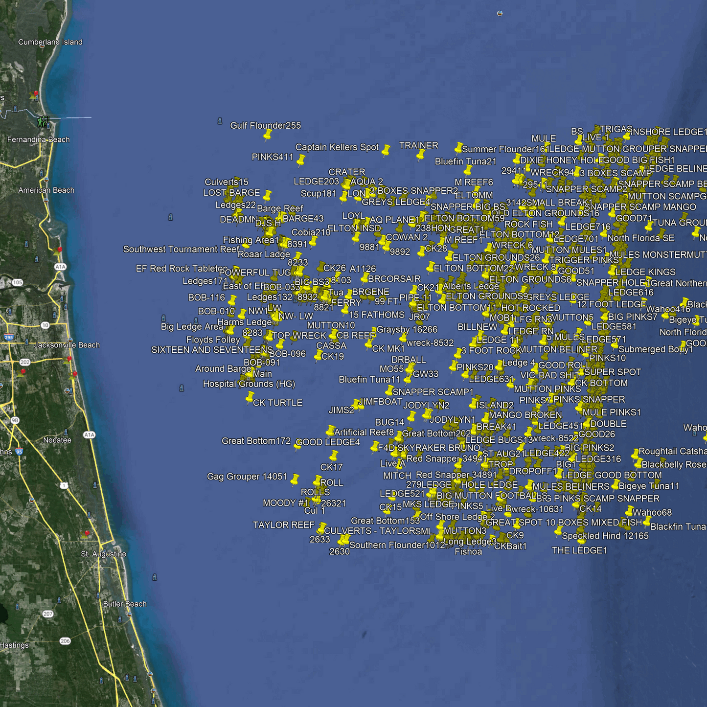 Jacksonville Fishing Spots - Offshore numbers
