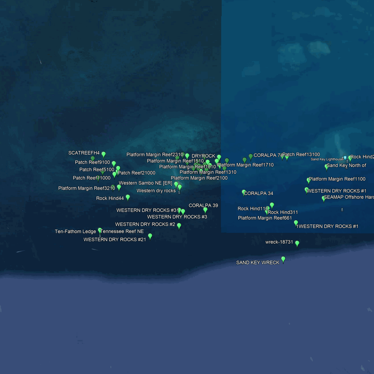 Key West/Big Pine Fishing Spots - Offshore Numbers