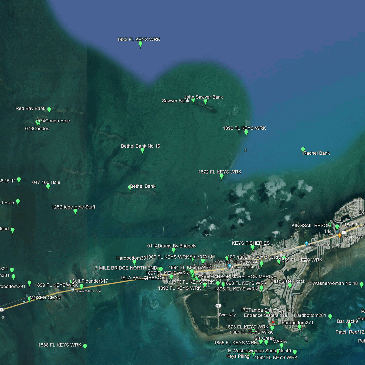 Marathon Fishing Spots - Nearshore Numbers