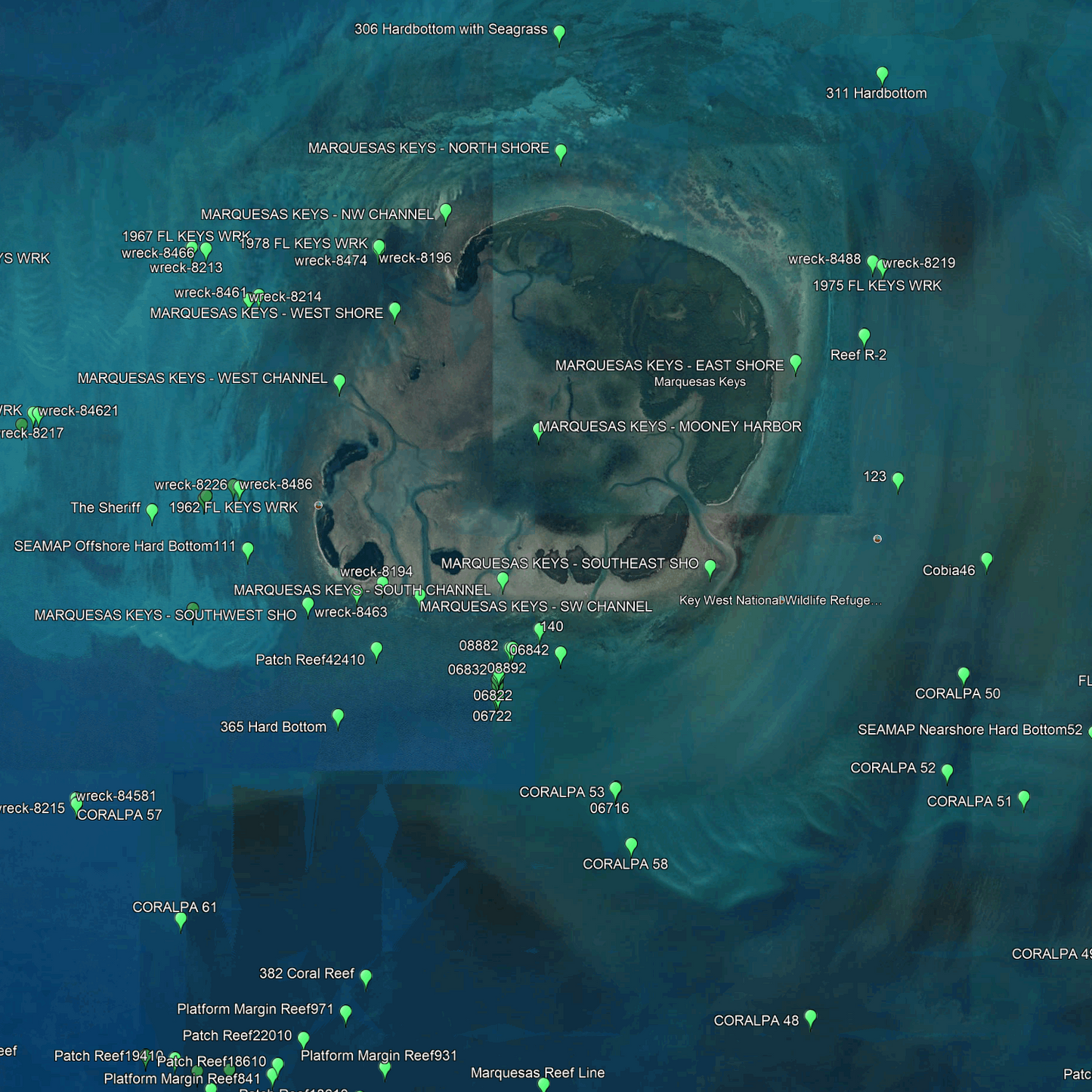 Marquesas Fishing Spots -  Numbers