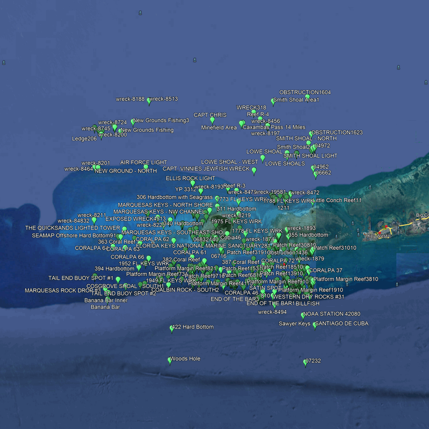 Marquesas Fishing Spots -  Numbers