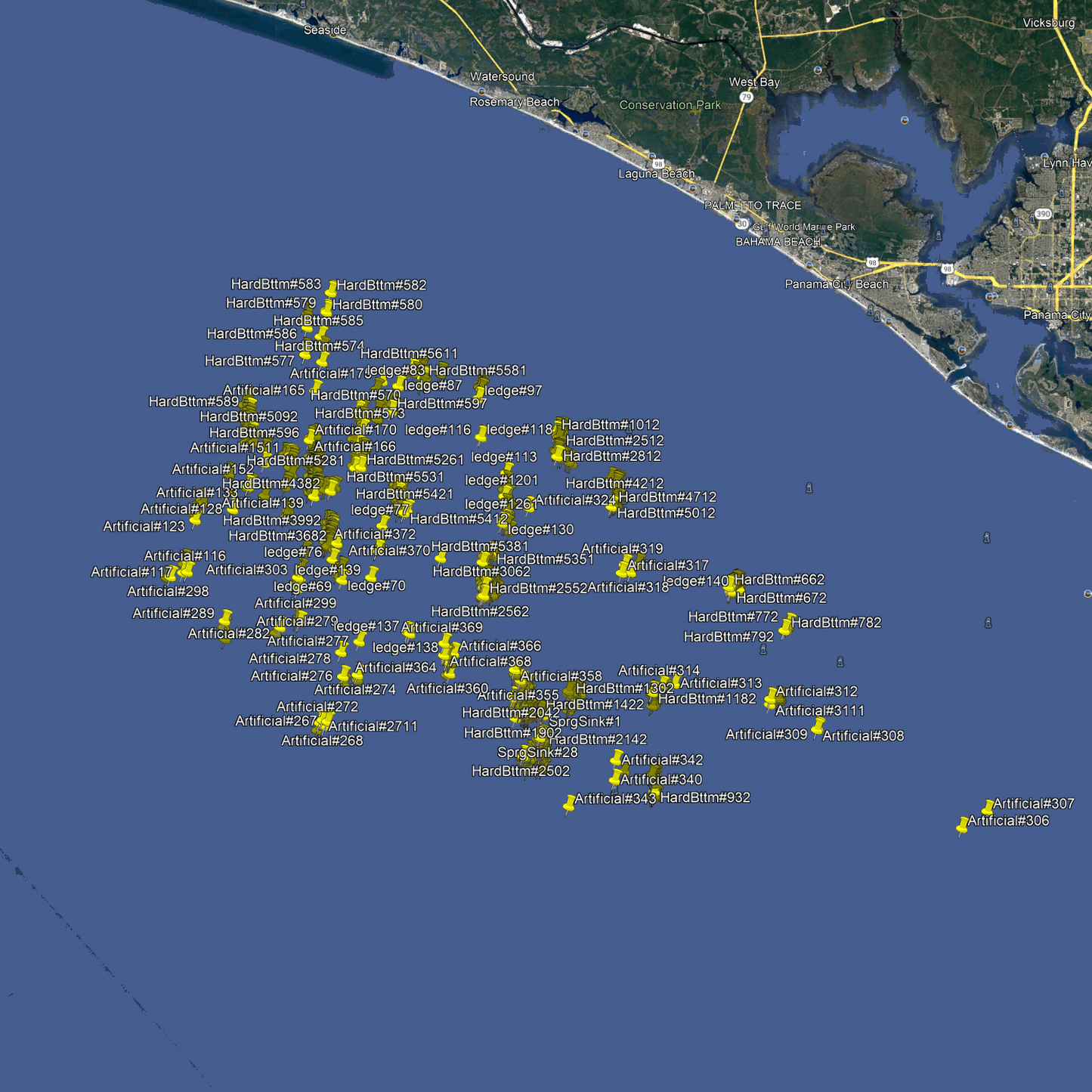 Panama City Beach Fishing Spots - Offshore Numbers