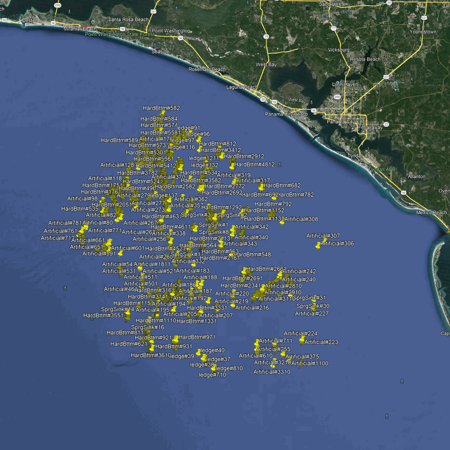 Panama City Beach Fishing Spots - Offshore Numbers