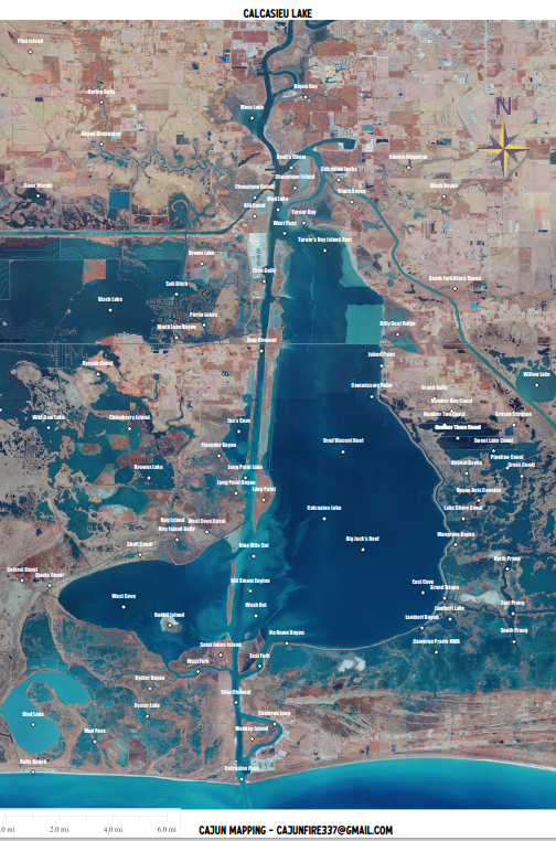 Laminated Calcasieu Lake (Big Lake) Fishing Map 24 x 36 inch