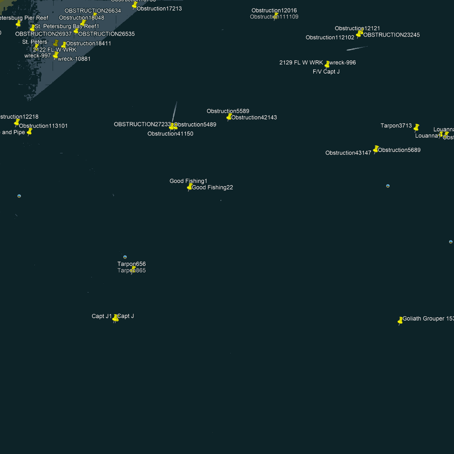 Tampa Bay Fishing spots - Numbers