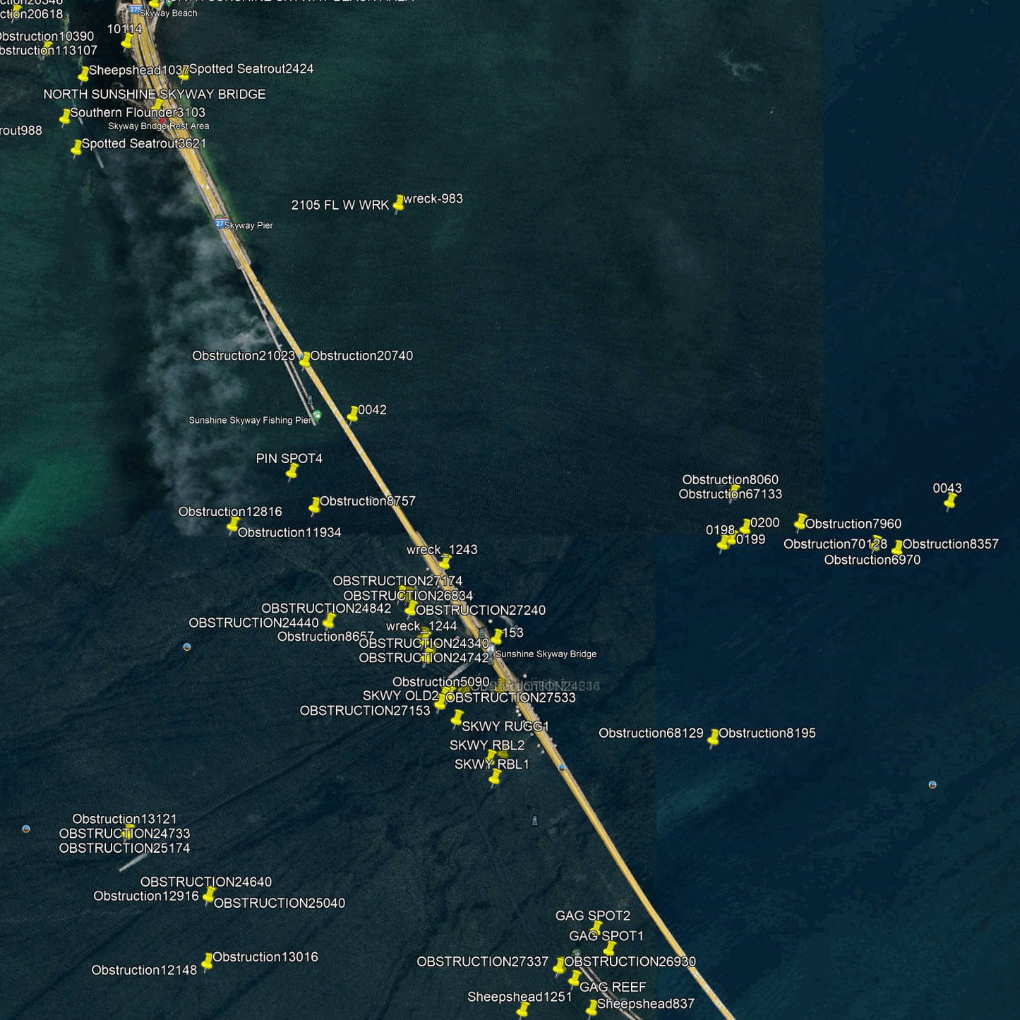 Tampa Bay Fishing spots - Numbers