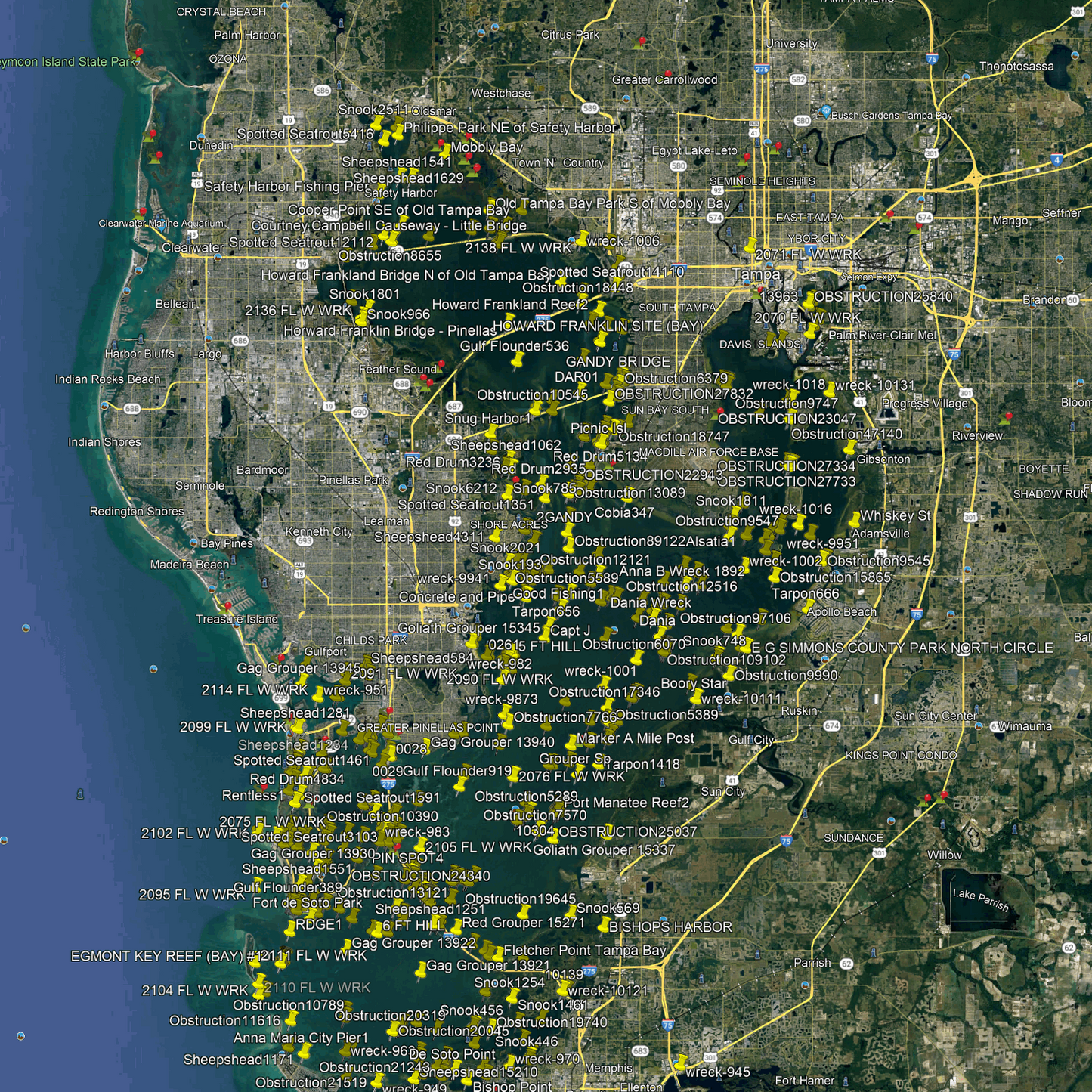 Tampa Bay Fishing spots - Numbers