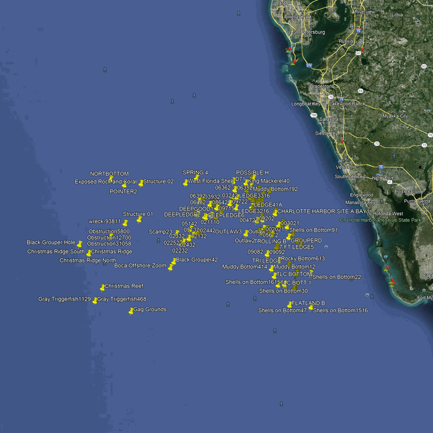 Venice & Pt Charlotte Offshore Fishing Spots - Numbers