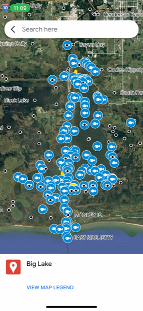 Big Lake (Calcasieu Lake) Hot Spots Fishing Map