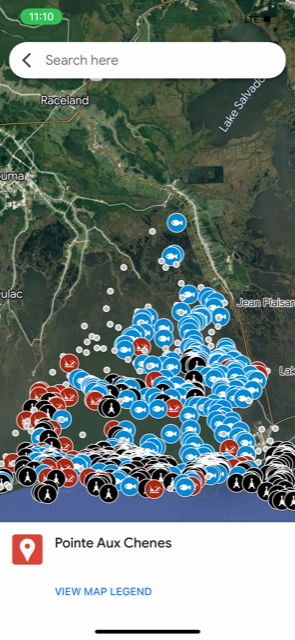 Pointe Aux Chenes - Fourchon Hot Spots Fishing Map