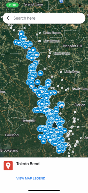 Toledo Bend with Boat Lanes Hot Spots Fishing Map